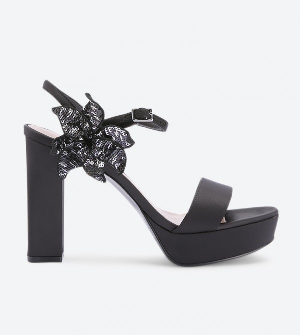 black sequin platform heels