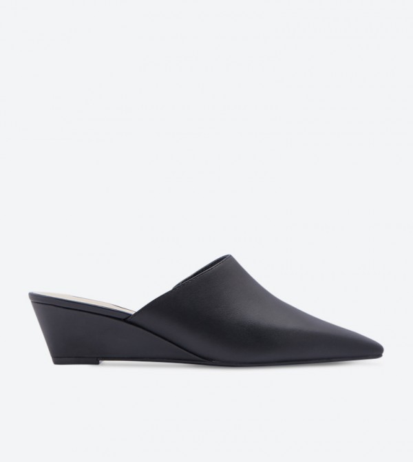black wedge mules