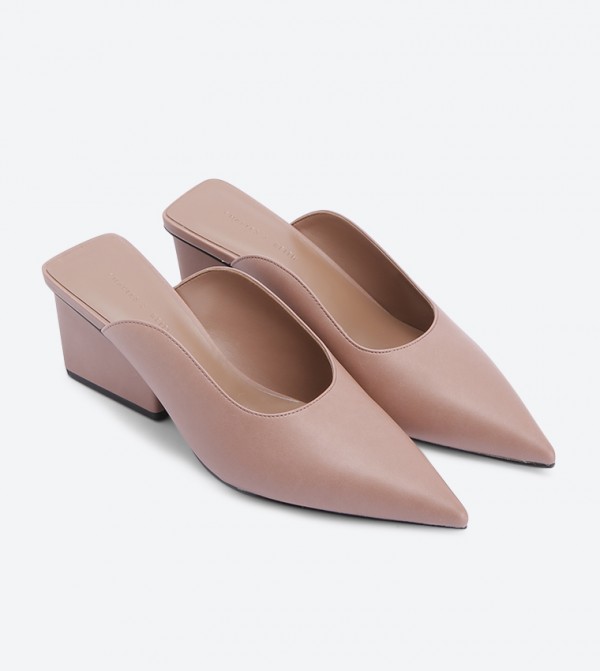 pointed toe block heel mules