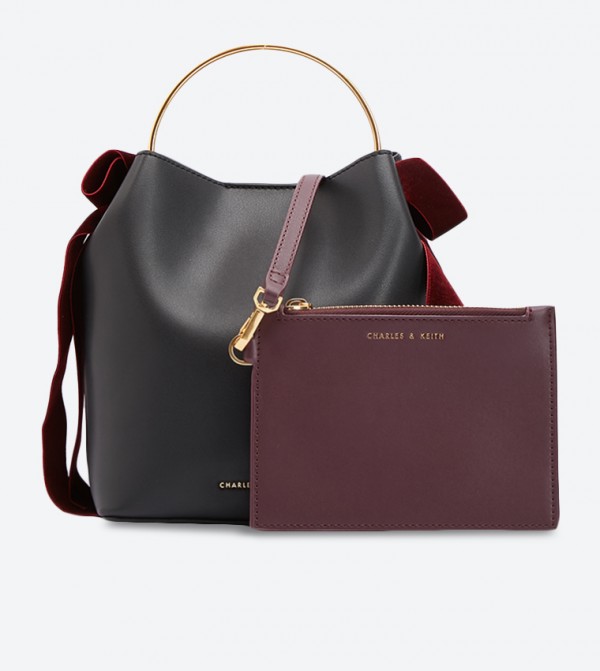 charles and keith velvet bow detail bucket bag