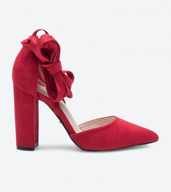 red block heel pumps