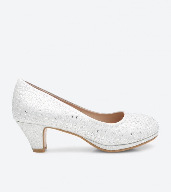 silver dress shoes with block heel