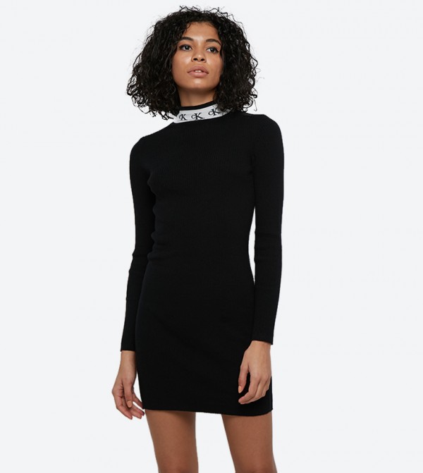 calvin klein black long sleeve dress