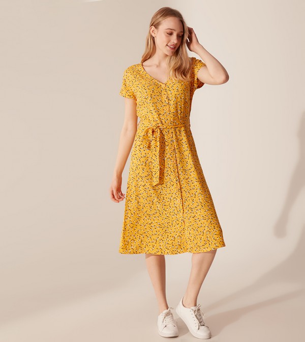 yellow long shirt dress