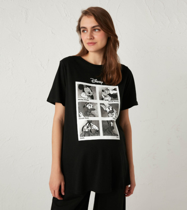 Disney Characters Printed Maternity T Shirt Black