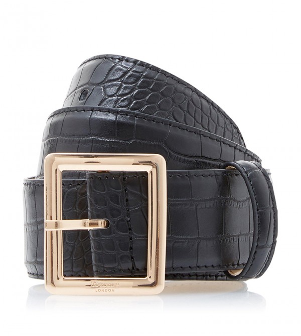 black belt with gold square buckle