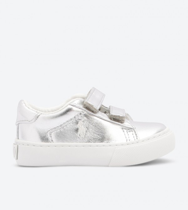 silver colored sneakers