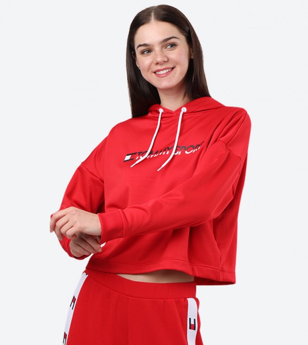 tommy hilfiger red cropped hoodie