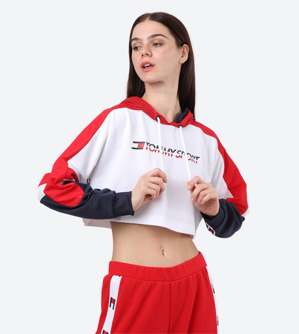 tommy hilfiger tape crop hoodie