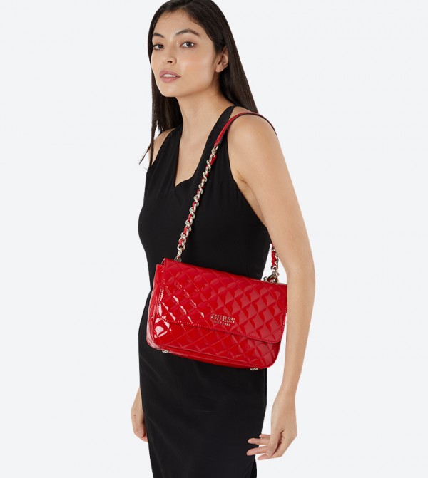 guess red shoulder bag