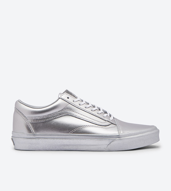 silver colored sneakers