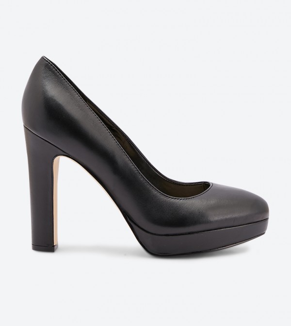 almond toe block heel pump