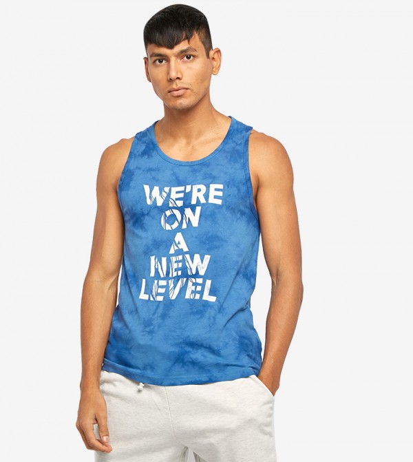 Graphic Printed Sleeveless T-Shirt - Blue