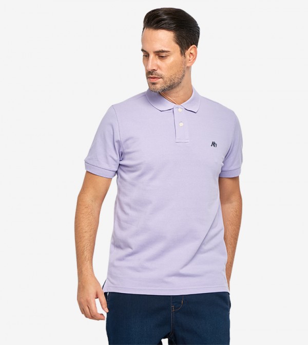 2-Button Placket Short Sleeve Polo Shirt - Lavender