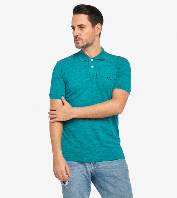 Heather Effect Short Sleeve Polo Shirt - Turquoise
