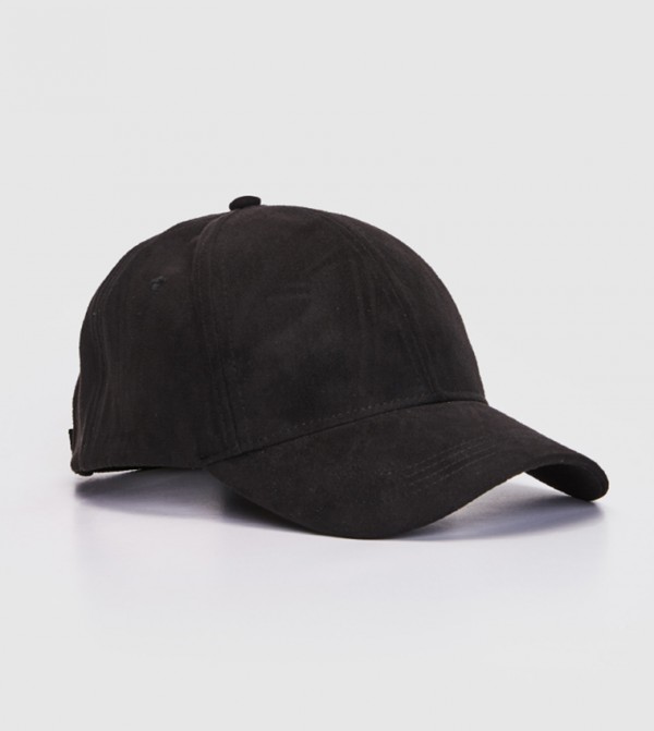 Male Plain Cap Suede Hat - Black