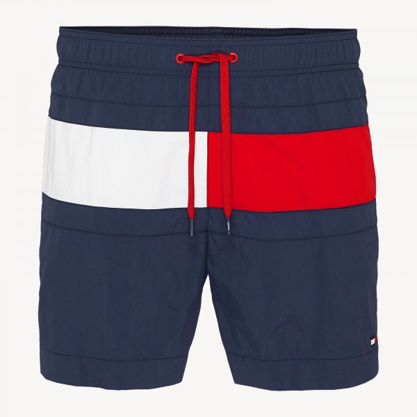 Buy Blue Colour-Blocked Drawstring Swim Shorts for Men | Tommy Hilfiger ...