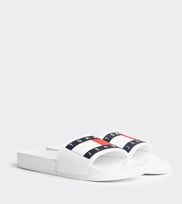 black and white tommy hilfiger slides