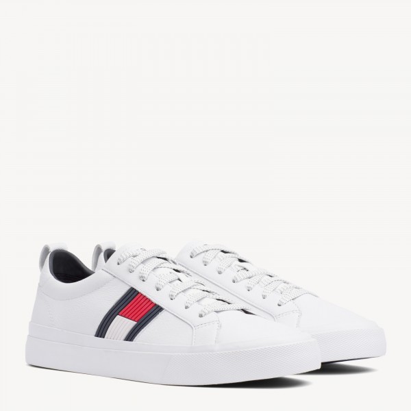 tommy hilfiger flag detail leather low tops