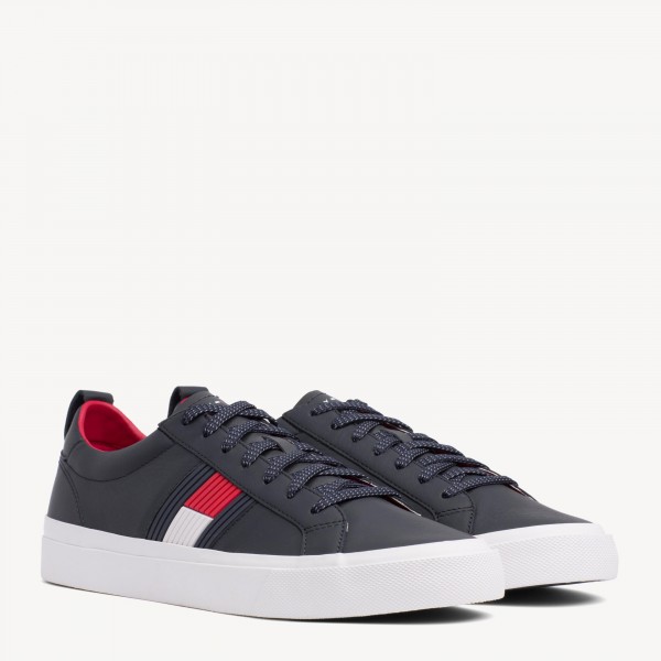 tommy hilfiger flag detail leather low tops