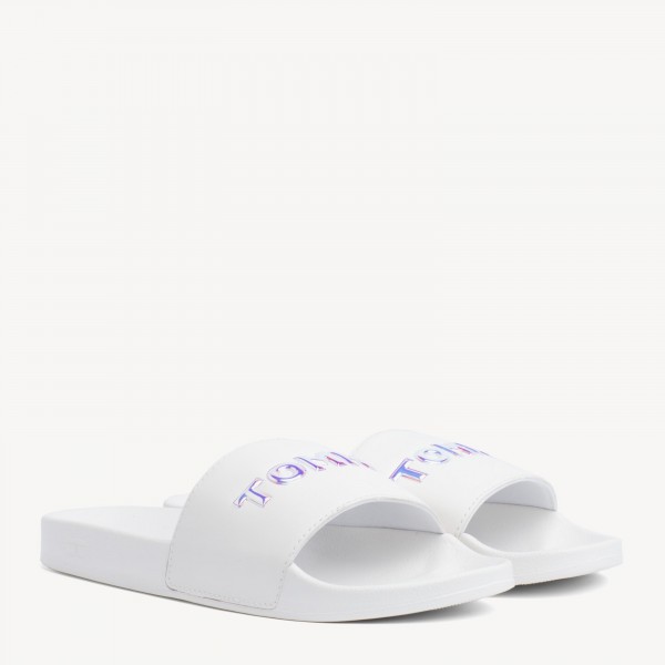 white tommy hilfiger slides