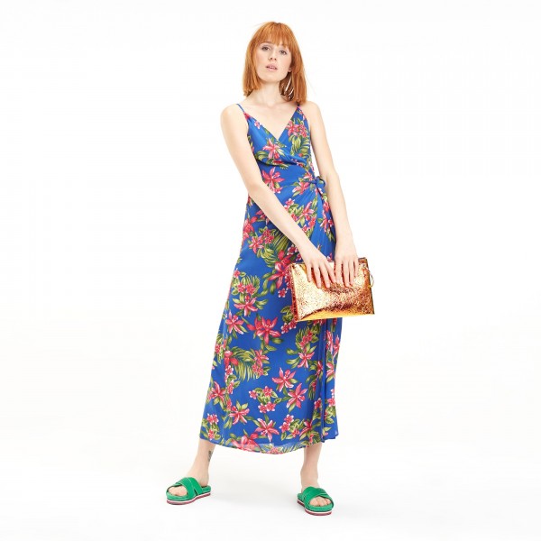 tropical print wrap dress