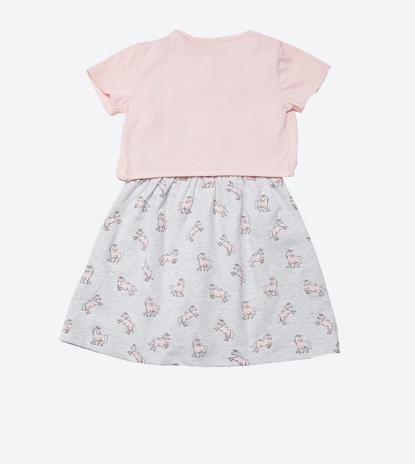 Unicorn Printed Dress With Short Sleeve Shrug Multi