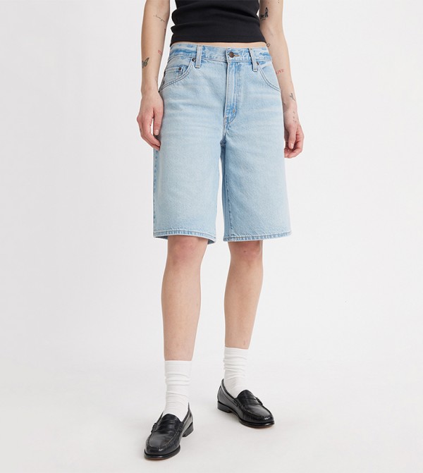Washed High Rise Denim Shorts