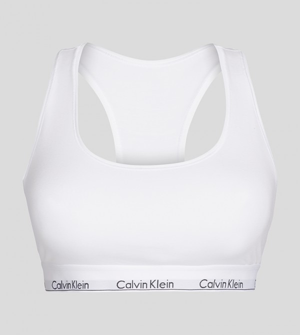 Buy Calvin Klein Unlined Sports Bra With Logo Waistband In White