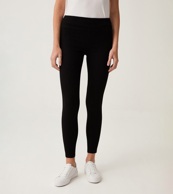 Solid Elastic Waist Jeggings