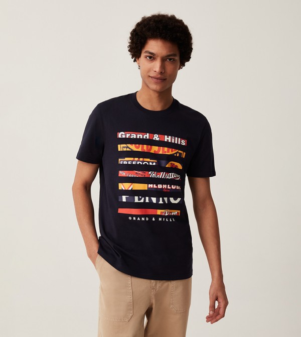 Grand and Hills Printed Crew Neck T-Shirt