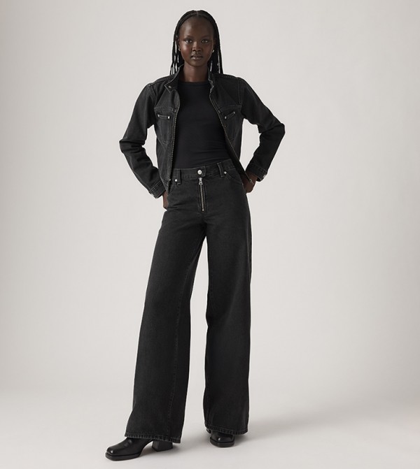 94 Washed Wide Leg Moto Jeans