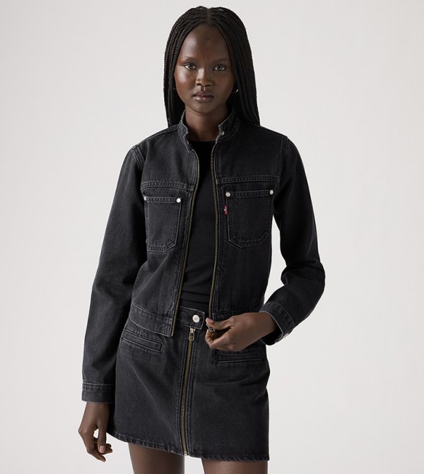 Washed Moto Trucker Denim Jacket