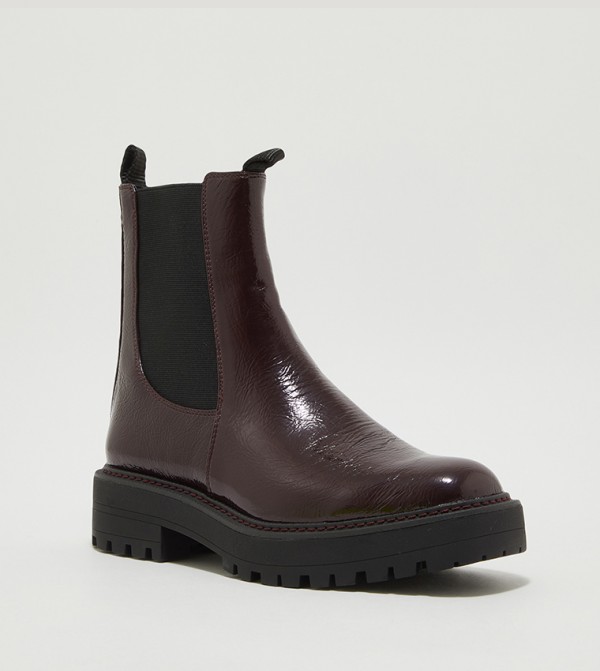 Wide Fit Cleated Sole Calf High Chelsea Boots