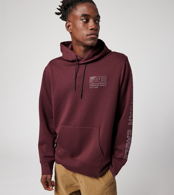 Buy American Eagle 24 7 Good Vibes Logo Printed Hoodie In Burgundy 6thStreet UAE