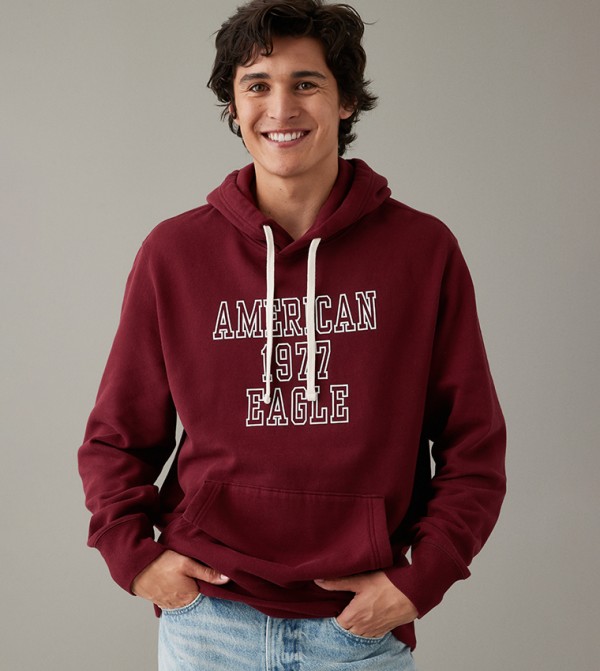 Buy American Eagle Super Soft Logo Printed Hoodie In Maroon 6thStreet UAE