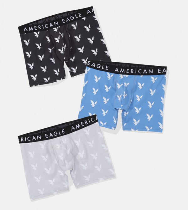 Buy American Eagle Pack Of 3 Printed Logo Waistband Trunks In Beige