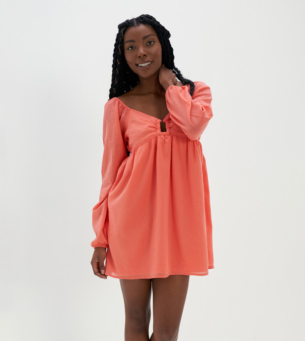 Pintuck Detail Long Sleeves Mini Dress