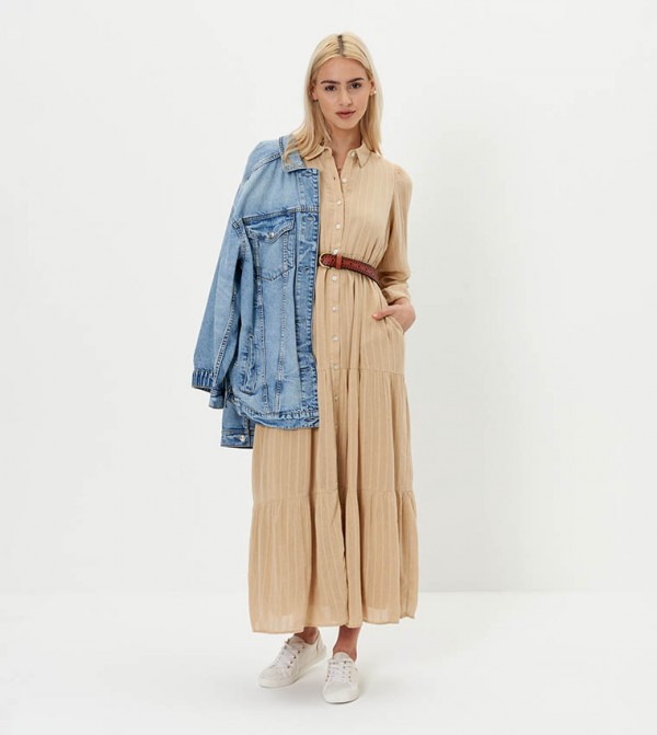 Belt Detail Tiered Dress