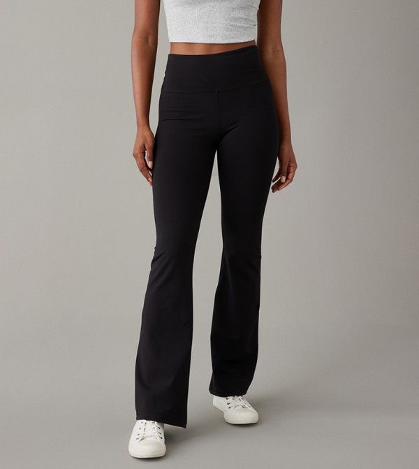 Solid Elastic Waist Flared Pants