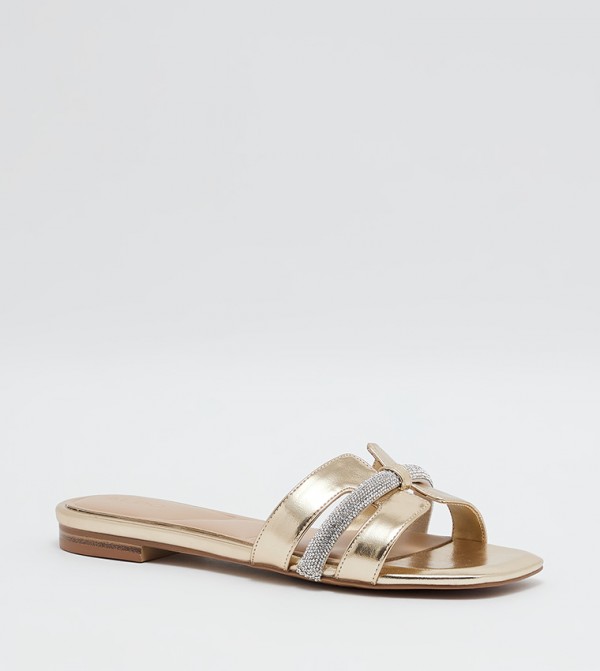 DEANDRA Embellished Open Toe Flat Sandals