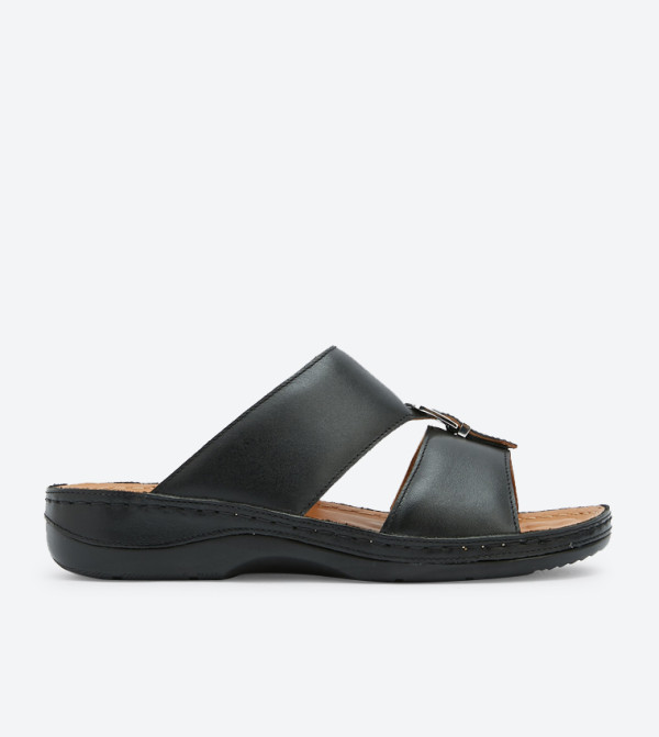 Round Toe Buckle Closure Slipper - Black