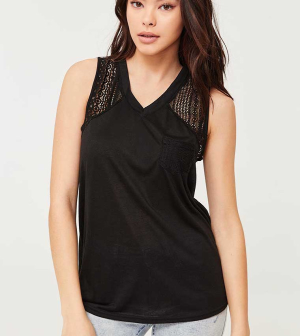Sheri Lace Tank- Jet Black main image 1