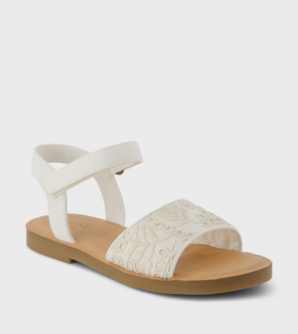 Embroidered Ankle Strap Flat Sandals