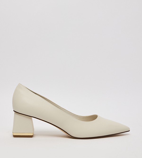 Trapeze Metal Trim Heel Pumps