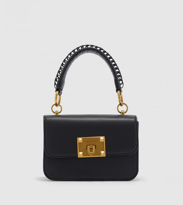 Metallic Turn-Lock Bag-Black