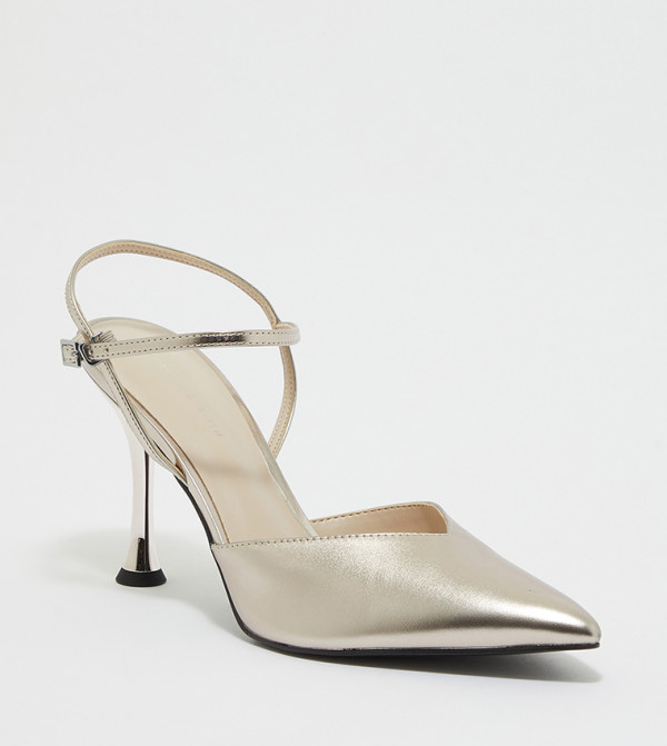 Buy Charles & Keith Sculptural Heel Ankle Strap Pumps In Gold ...