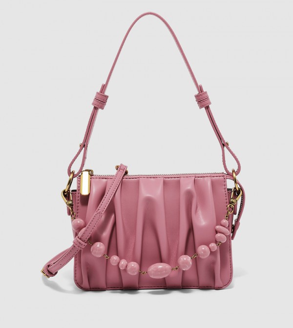 Charles & Keith Beaded Handle Hobo Bag in Pink