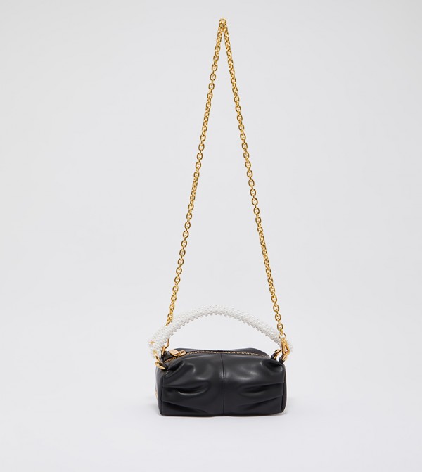 Beaded Handle Ruched Shoulder Bag