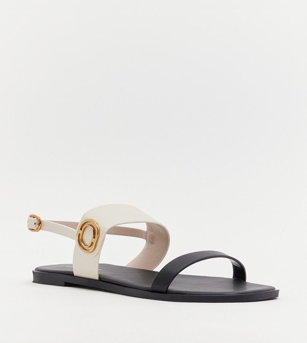 Black Metallic Accent T-Bar Thong Sandals - CHARLES & KEITH IT